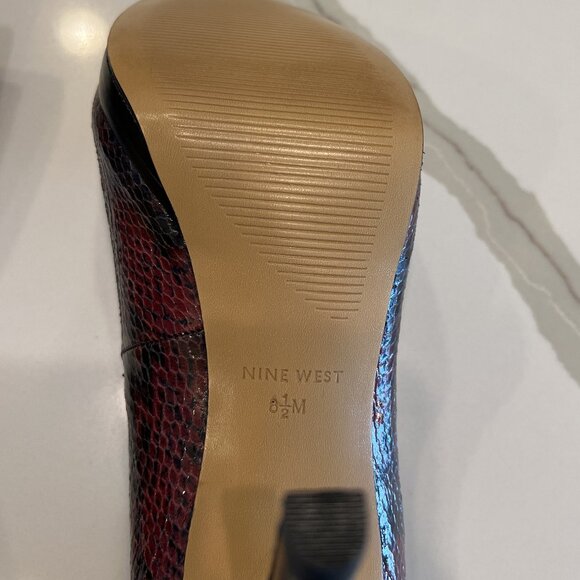 Nine West Danee Snake Skin Peeptoe Pumps in Black Cherry - Picture 6 of 8